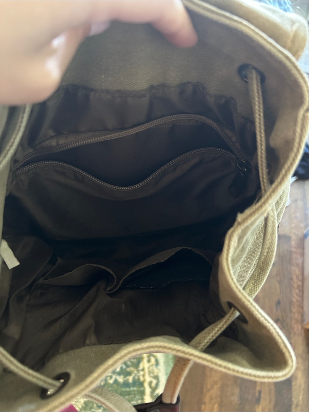 Canvas Drawstring Backpack - Olive - Picture 3 of 3